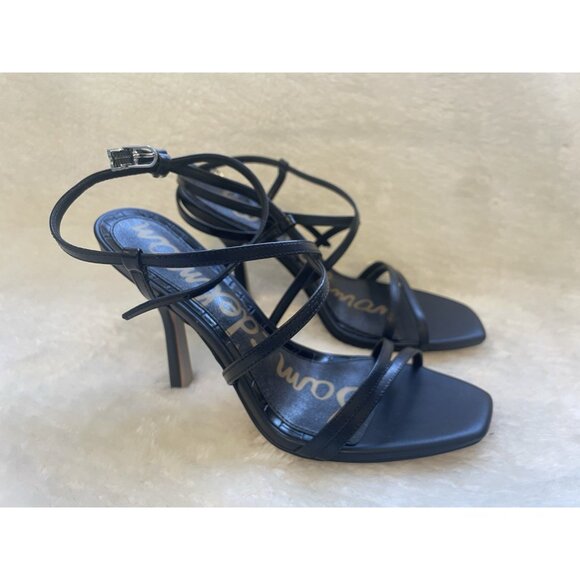 NIB SAM EDELMAN LEEANNE Genuine Leather Black Strappy Stiletto Sandal Heel Sz 8 - Picture 4 of 12
